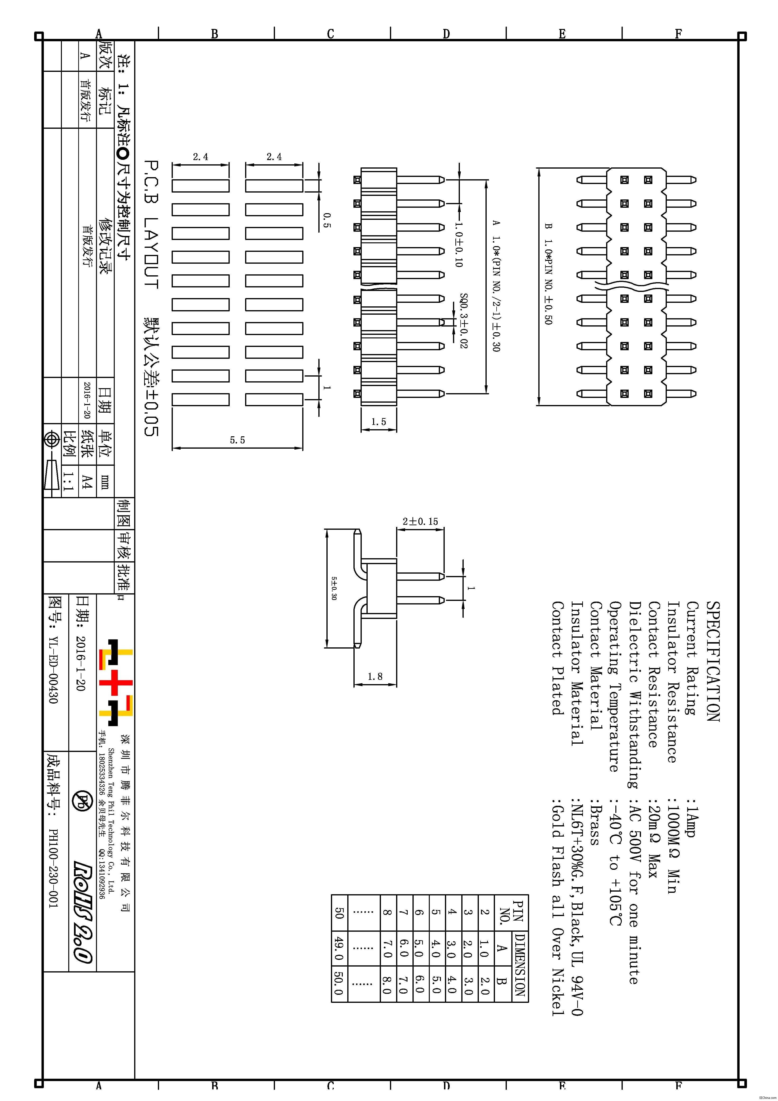 1.0SMD貼片排針