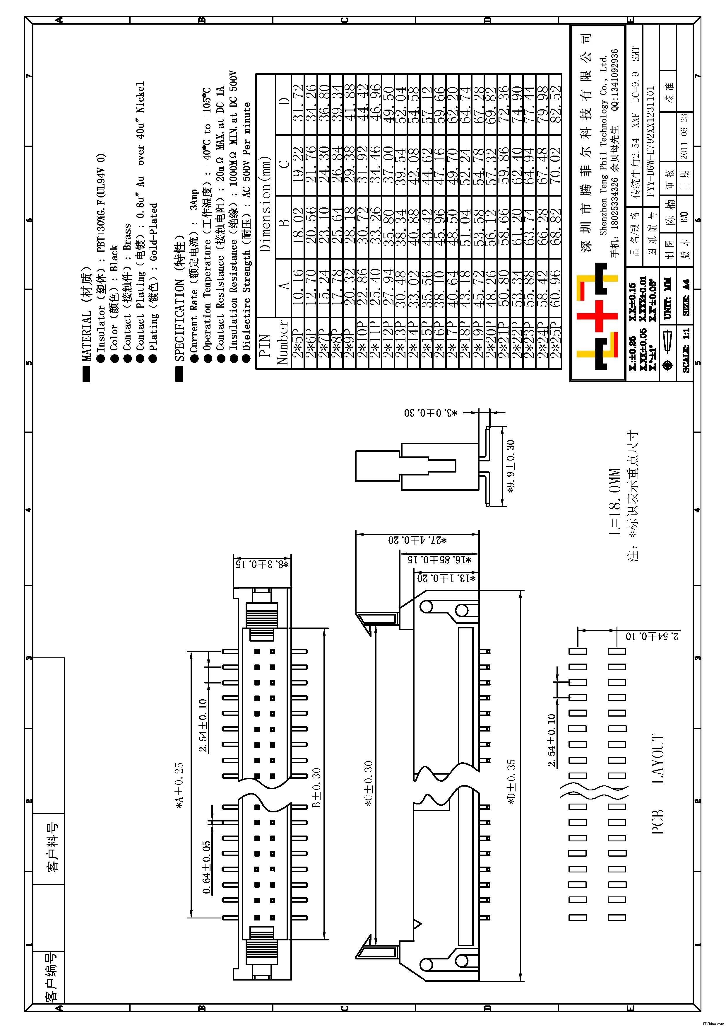 2.54間距SMD貼片牛角插座規格書