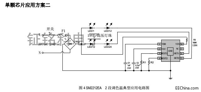 浙江東莞地區LED雙段調光芯片SM2212EA系統方案設計參數列表
