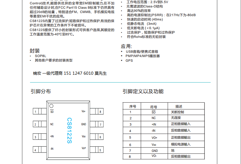 CS8122SEMI 3. 0WlŴ CS8122S늷ʽ2. 5V5. 5V