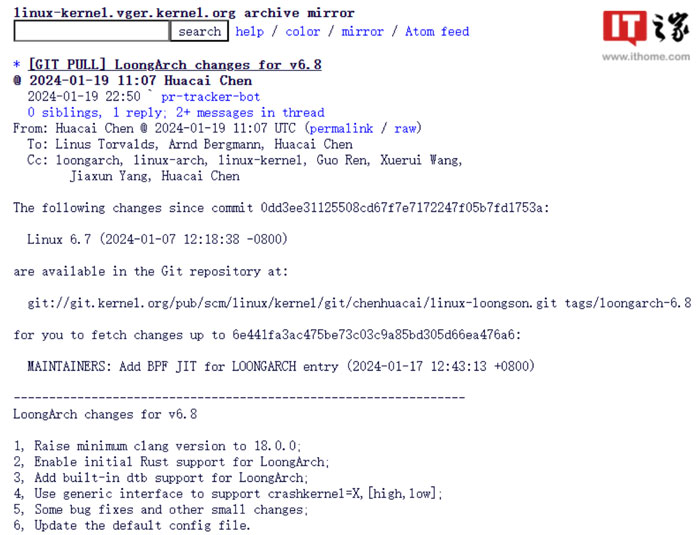 о LoongArch  Linux 6.8 (ni)״֧ Rust